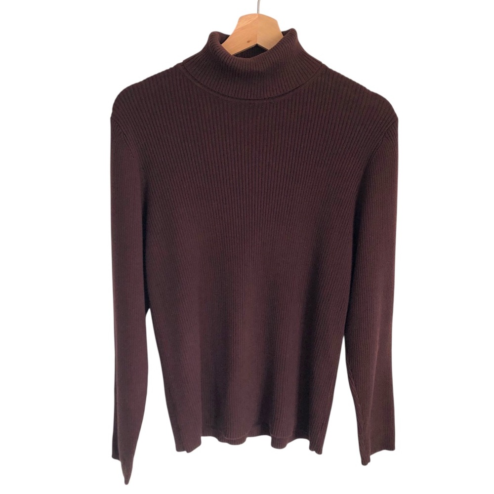 VINTAGE 90s I.N.C. Dark Brown Espresso Ribbed Cotton Turtleneck Sweater Size XL